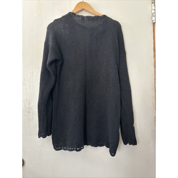 Vintage Maggie Lawrence Cardigan 80s Black Knit Flower Sweater Medium Read - Picture 14 of 16